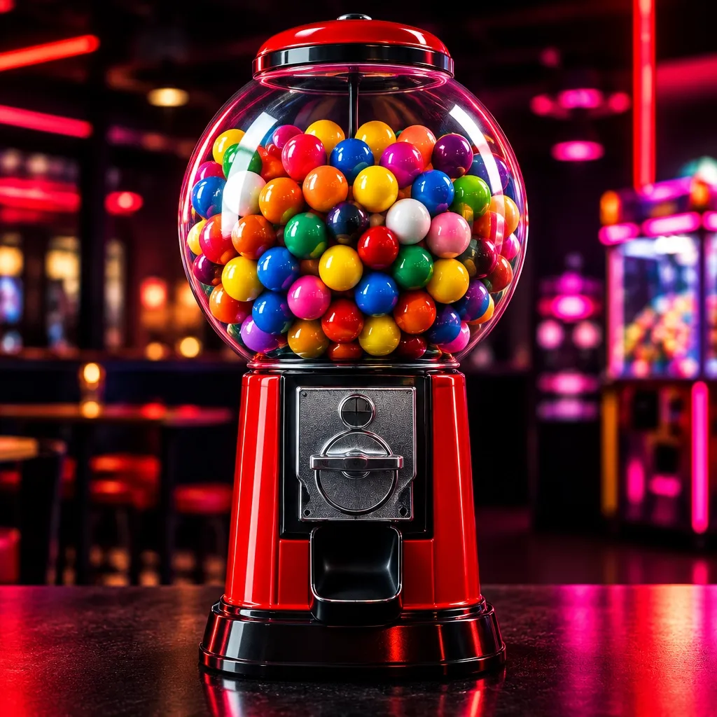 Classic bulk vending machine filled with colorful gumballs